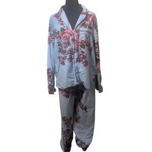 Joules Sleeptight Light Pajama Set L Blue Striped Floral Modal Cotton Sleepwear